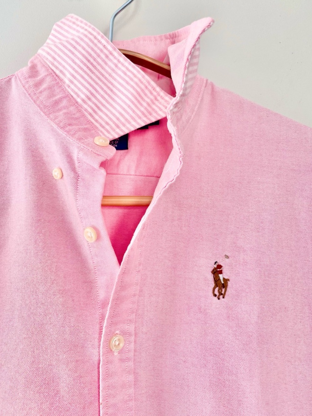 Ralph Lauren Blue Label Pink Oxford Shirt Striped White Collar XS 2 Y2K Vintage